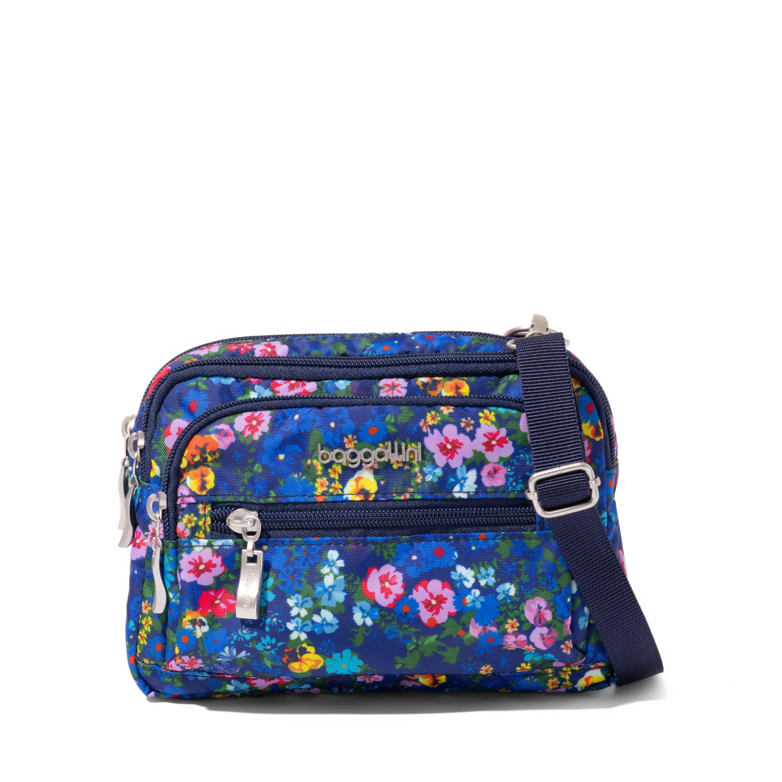 Baggallini Triple Zip Small Crossbody Bag for Women - 8x6 Lightweight Convertible Fanny Pack Belt Bag