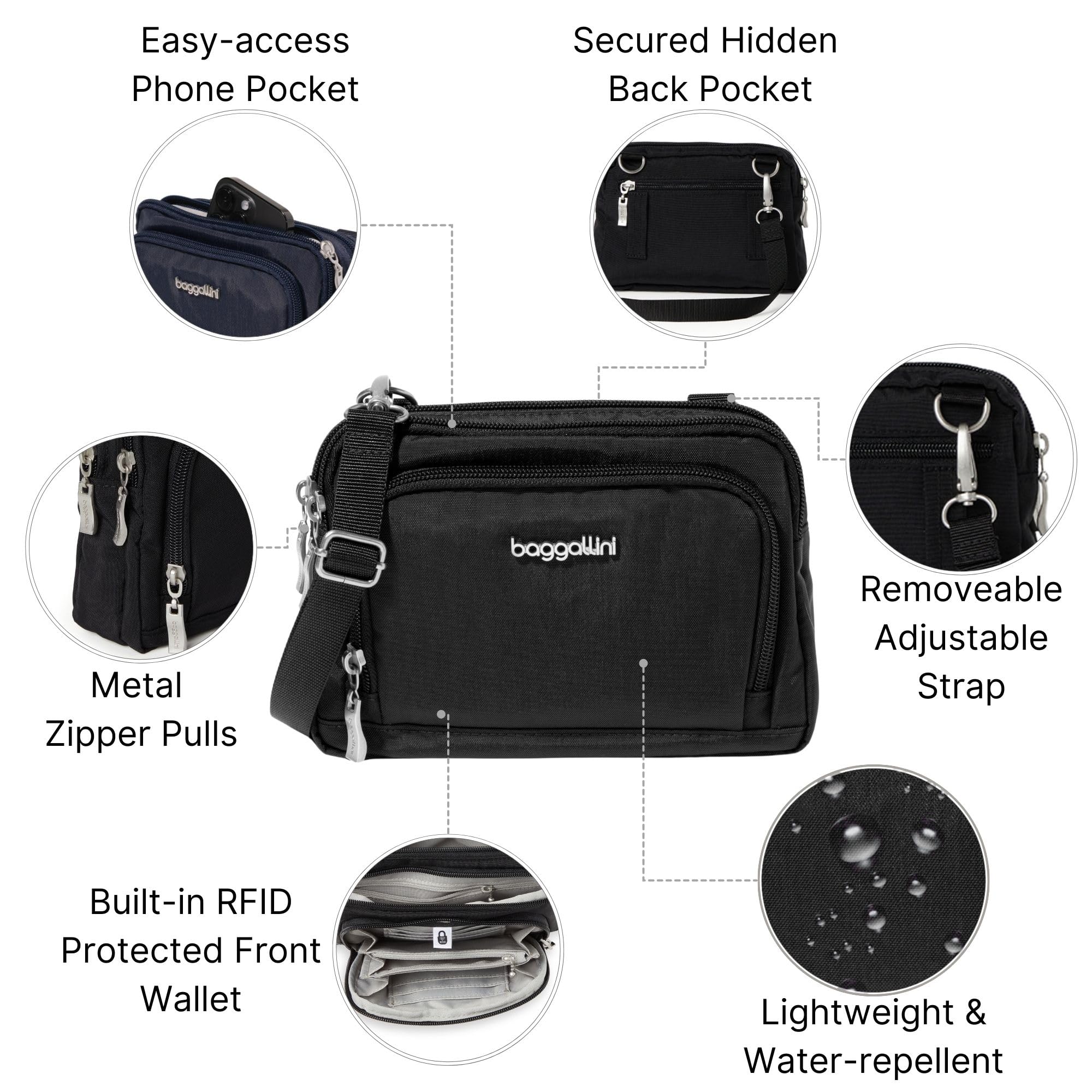 Baggallini Triple Zip with Front Wallet/Trifecta RFID Wallet Crossbody - Image 3