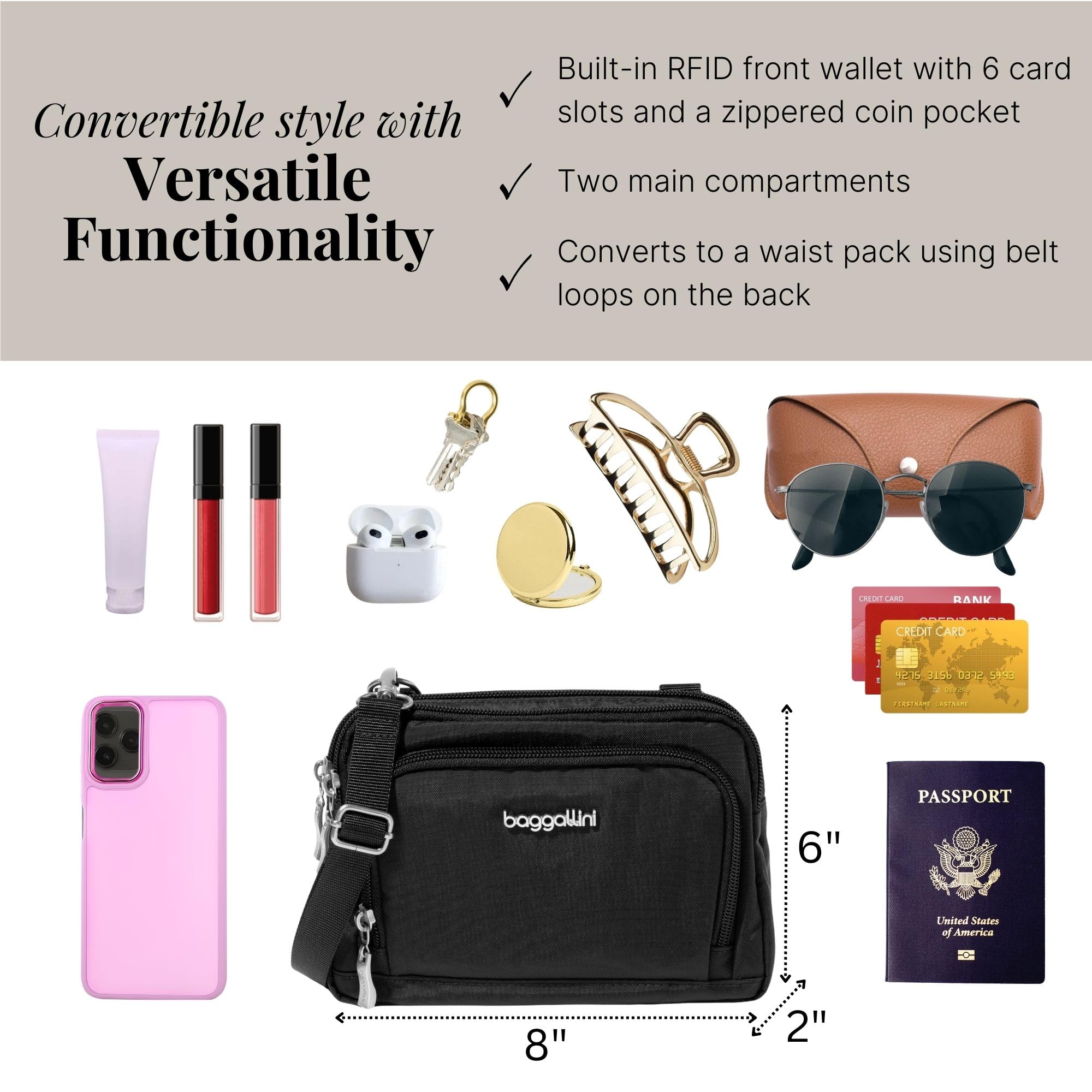 Baggallini Triple Zip with Front Wallet/Trifecta RFID Wallet Crossbody - Image 4