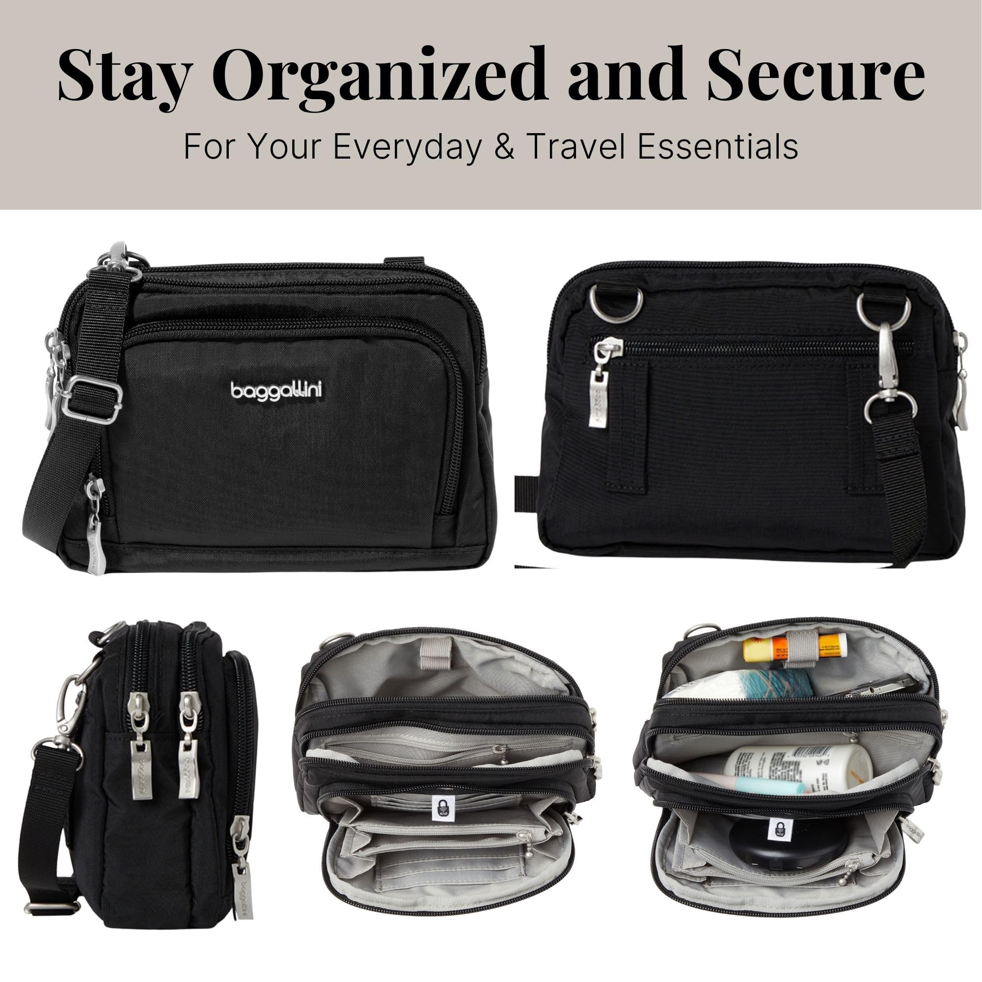 Baggallini Triple Zip with Front Wallet/Trifecta RFID Wallet Crossbody - Image 5