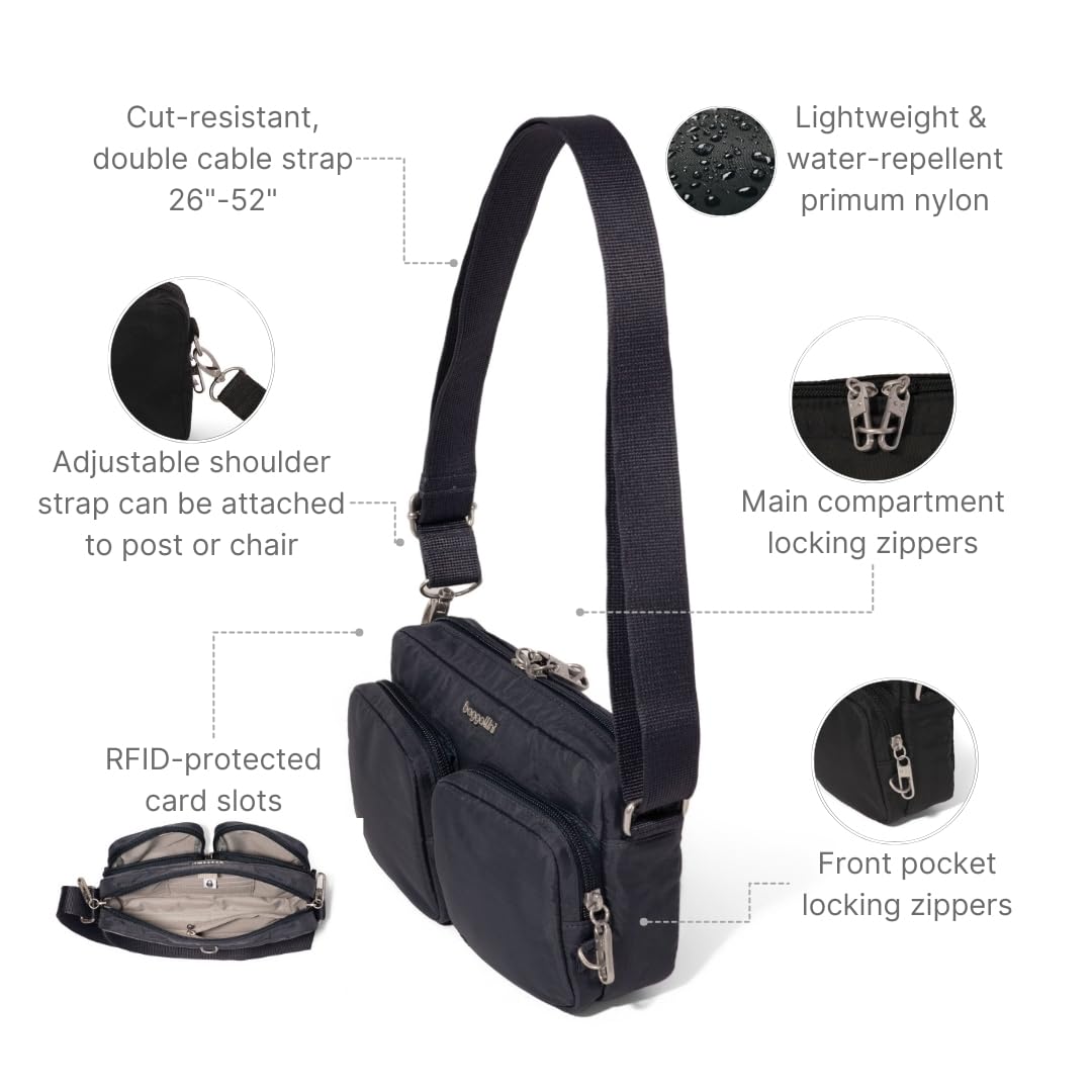 Baggallini Women's Baggallini Securtex® Anti-theft Treasure Crossbody 9"x5.5" Lightweight Travel Purse With Rfid Card Slots Locking Zippers - Image 4