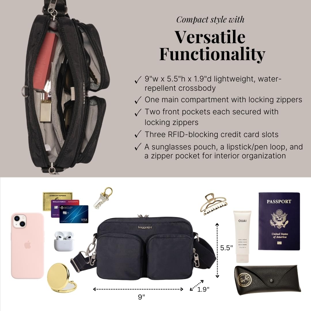 Baggallini Women's Baggallini Securtex® Anti-theft Treasure Crossbody 9"x5.5" Lightweight Travel Purse With Rfid Card Slots Locking Zippers - Image 5