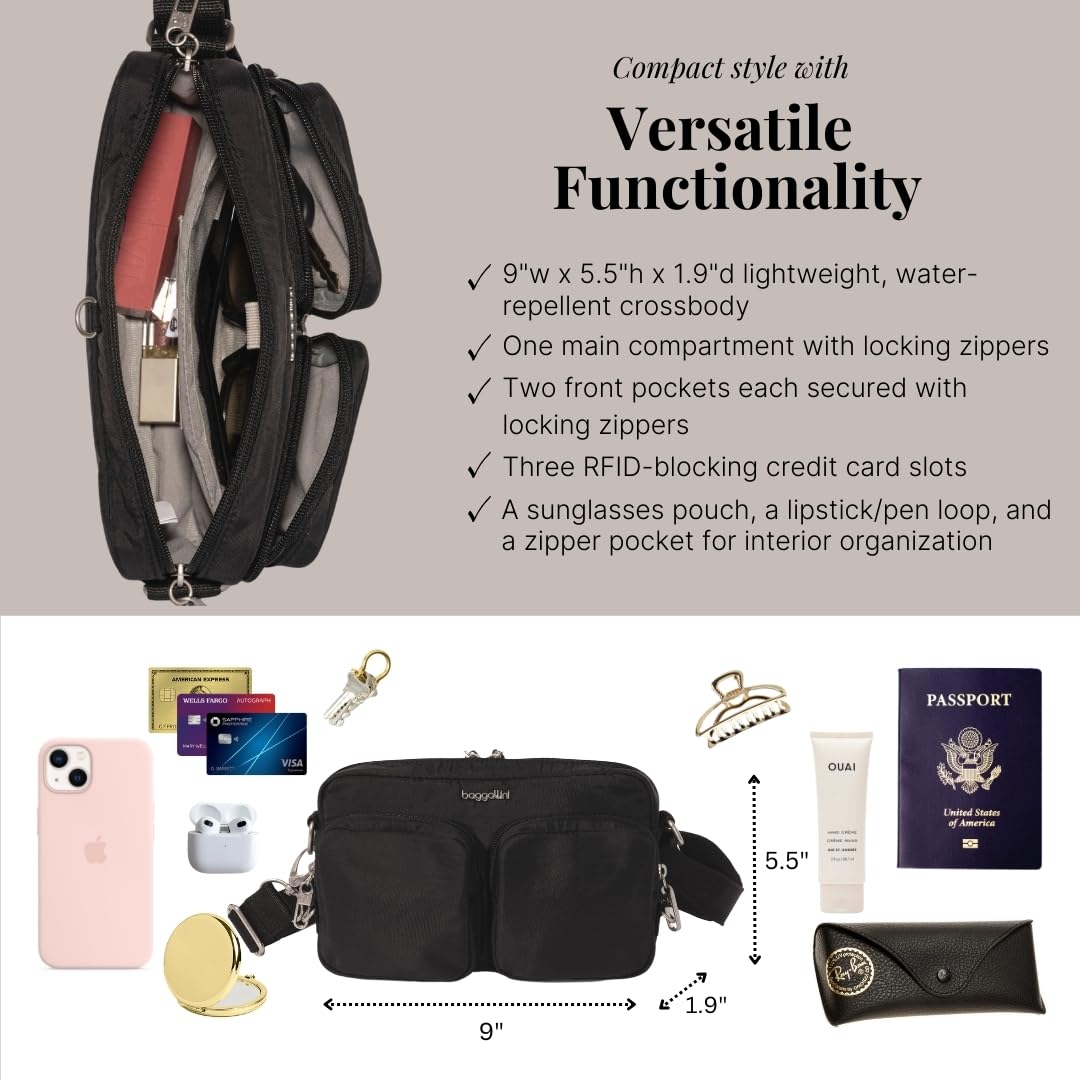 Baggallini Women's Baggallini Securtex® Anti-theft Treasure Crossbody 9"x5.5" Lightweight Travel Purse With Rfid Card Slots Locking Zippers - Image 4
