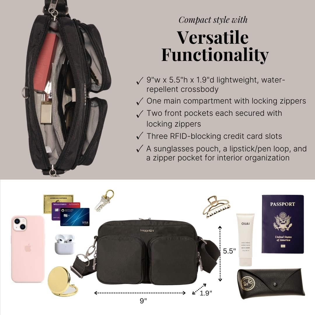 Baggallini Women's Baggallini Securtex® Anti-theft Treasure Crossbody 9"x5.5" Lightweight Travel Purse With Rfid Card Slots Locking Zippers - Image 5