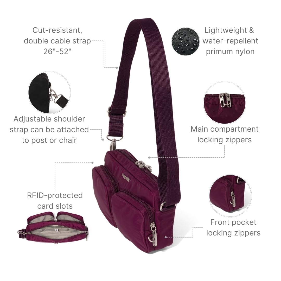 Baggallini Women's Baggallini Securtex® Anti-theft Treasure Crossbody 9"x5.5" Lightweight Travel Purse With Rfid Card Slots Locking Zippers - Image 3