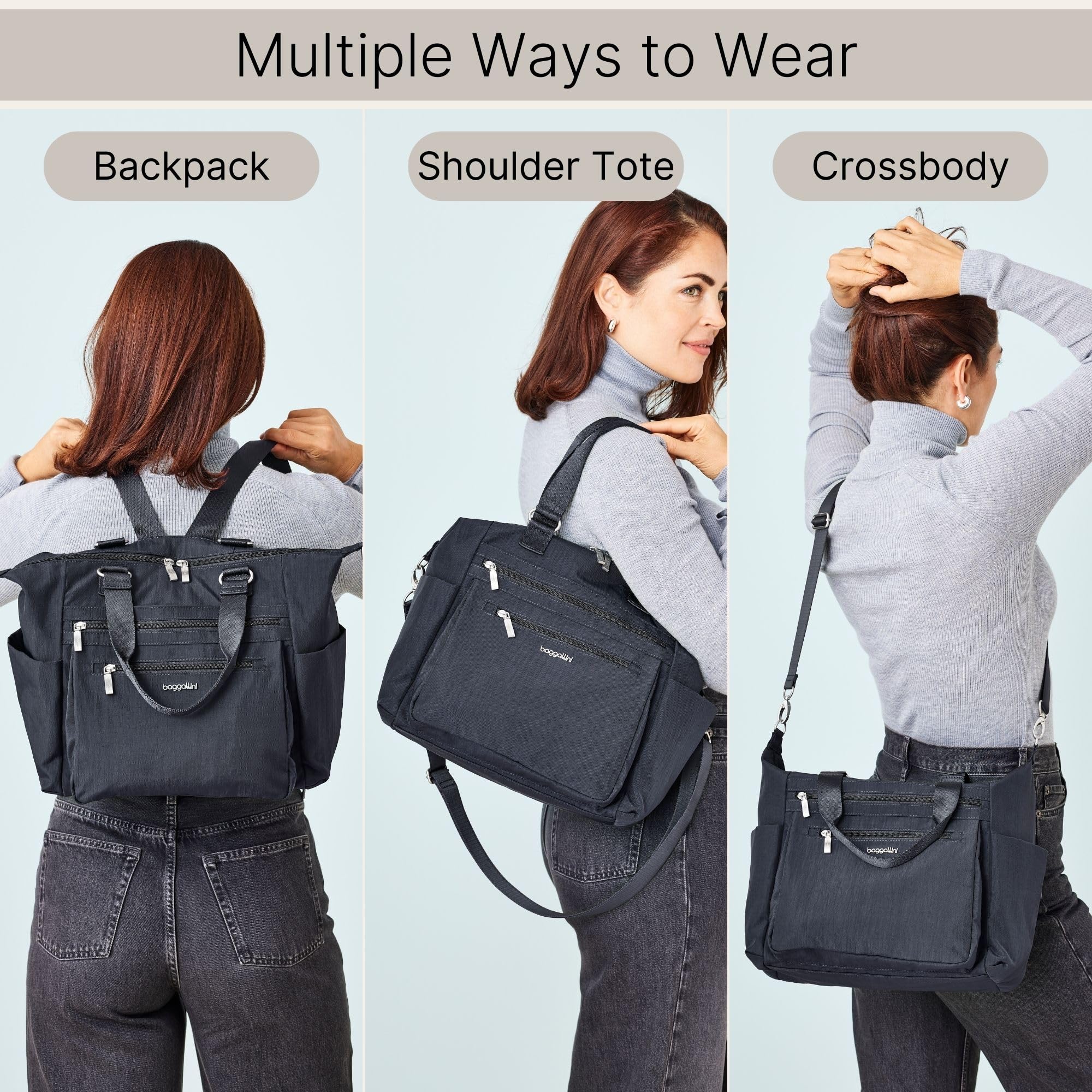 Baggallini Women's Baggallini Trifecta Convertible Backpack Crossbody Tote Bag - 11x12" Lightweight Travel Bag W/Rfid Phone Wristlet - Image 5