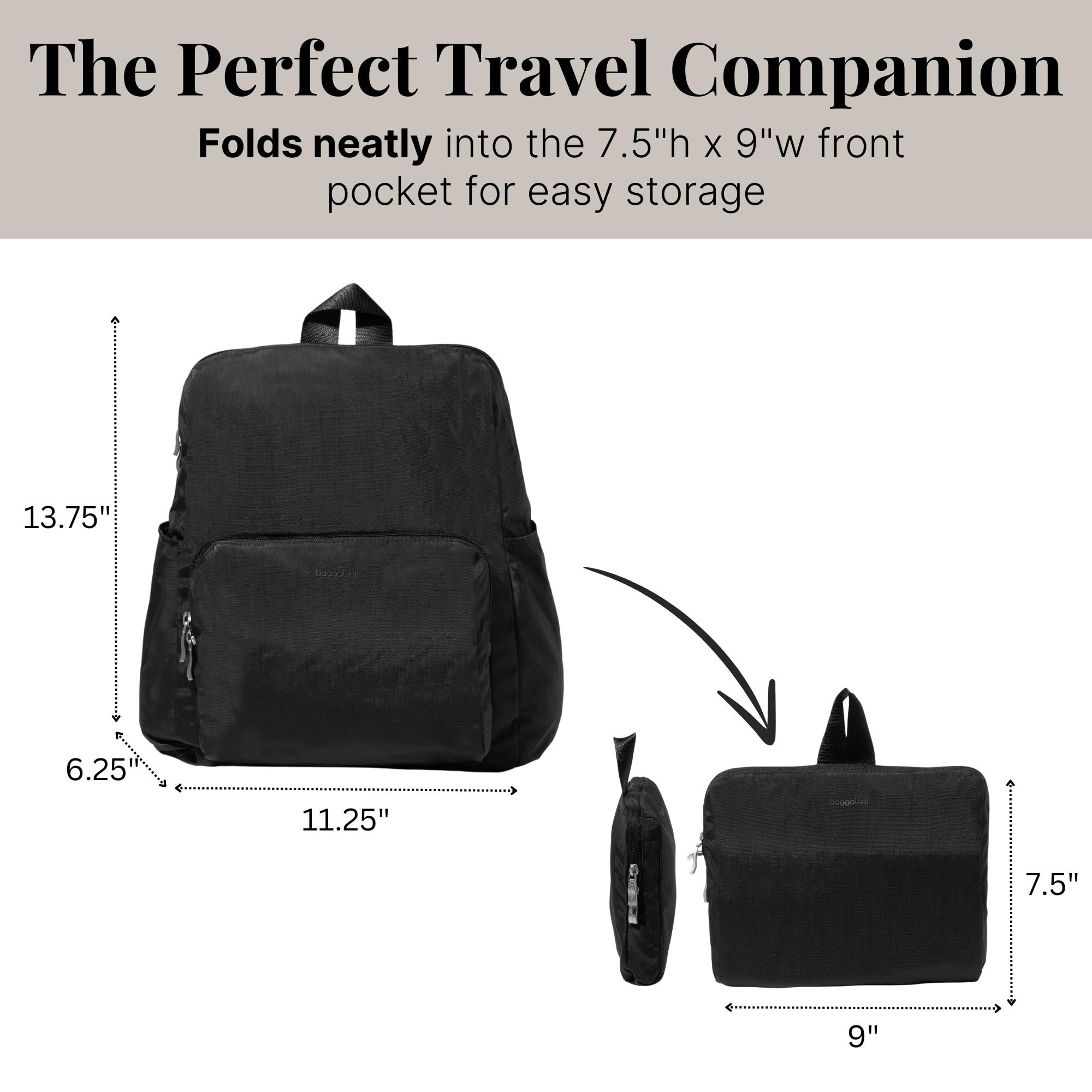 Baggallini Women's Carryall Packable Backpack, Black - Image 3