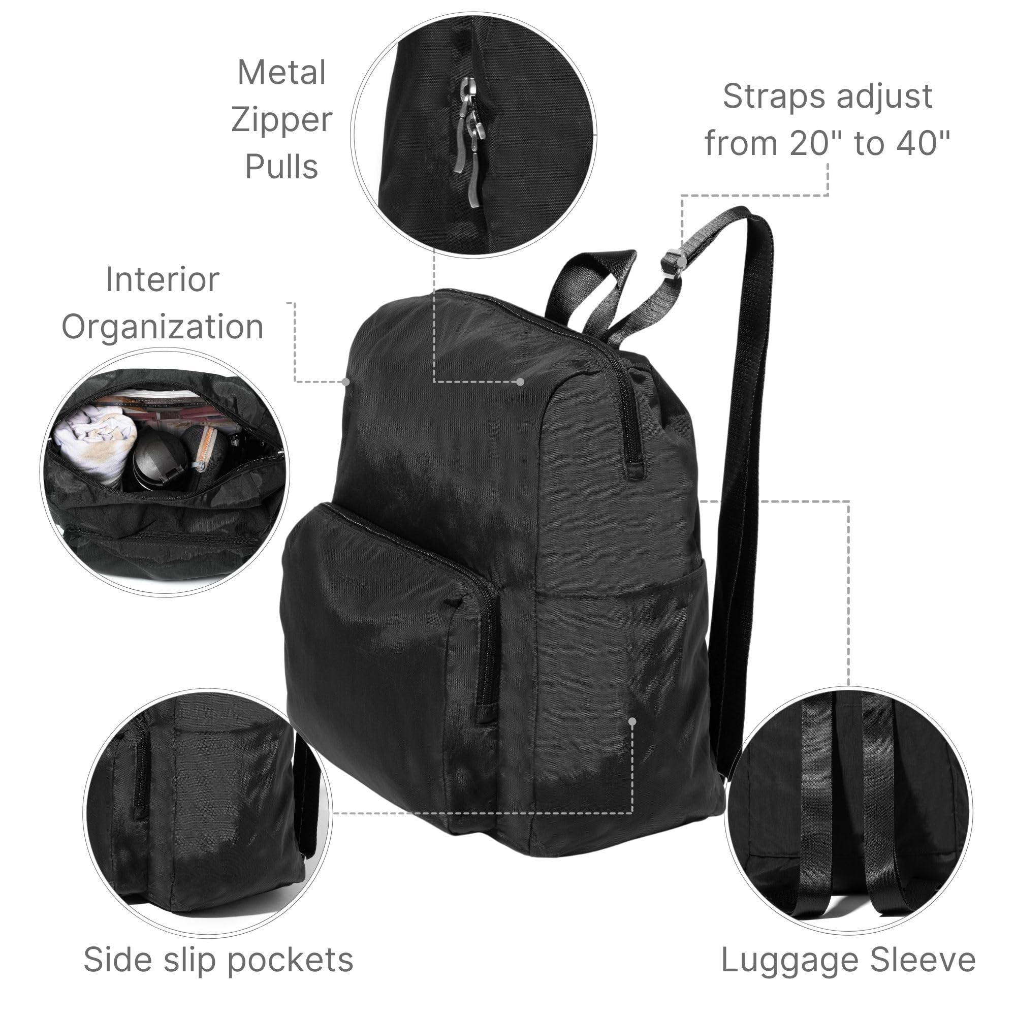 Baggallini Women's Carryall Packable Backpack, Black - Image 4