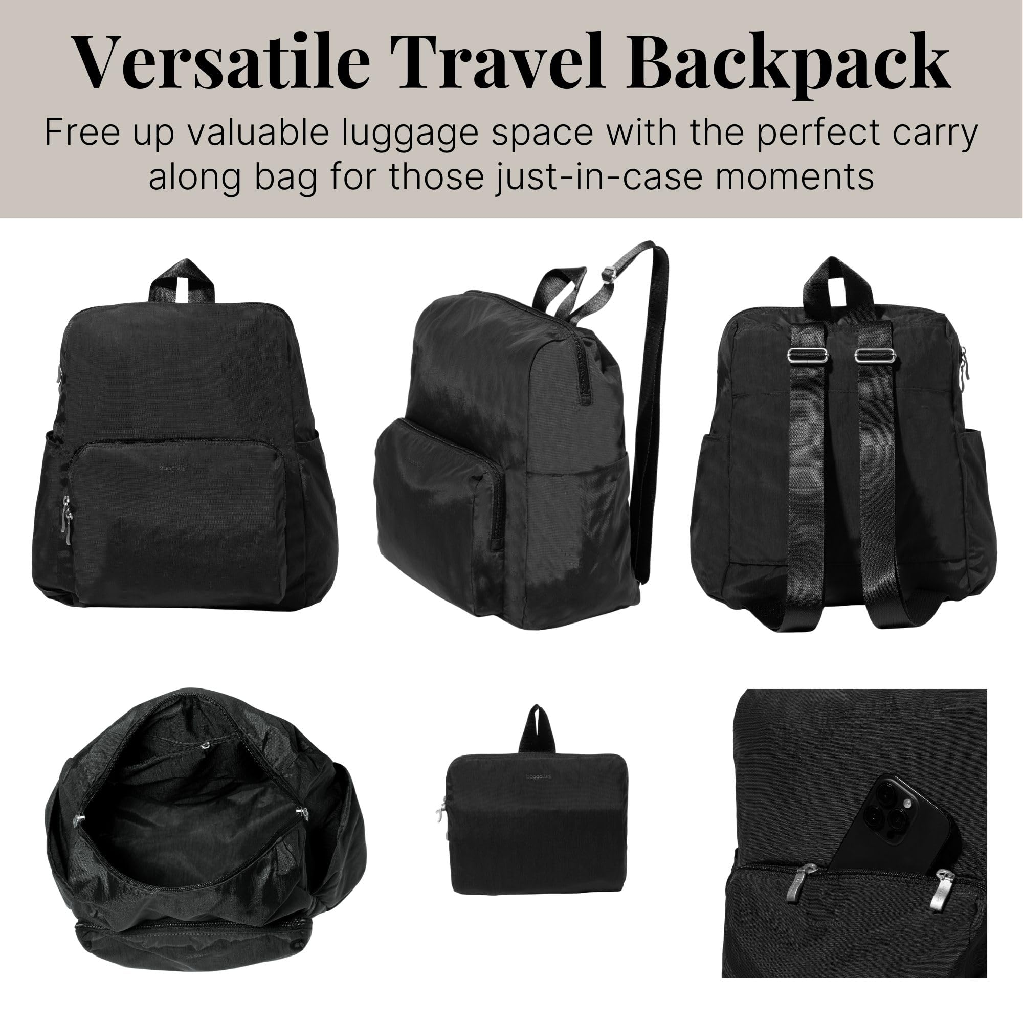 Baggallini Women's Carryall Packable Backpack, Black - Image 5
