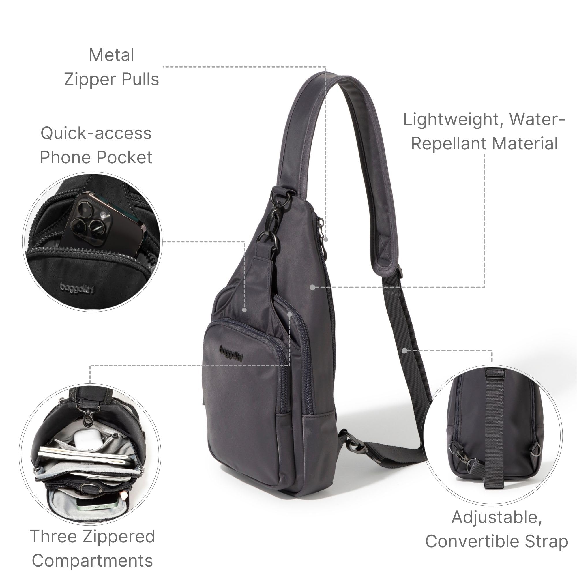 Baggallini Women's Central Park Sling 12"x7" Crossbody Bag W/Convertible Adjustable Shoulder Strap - Image 3