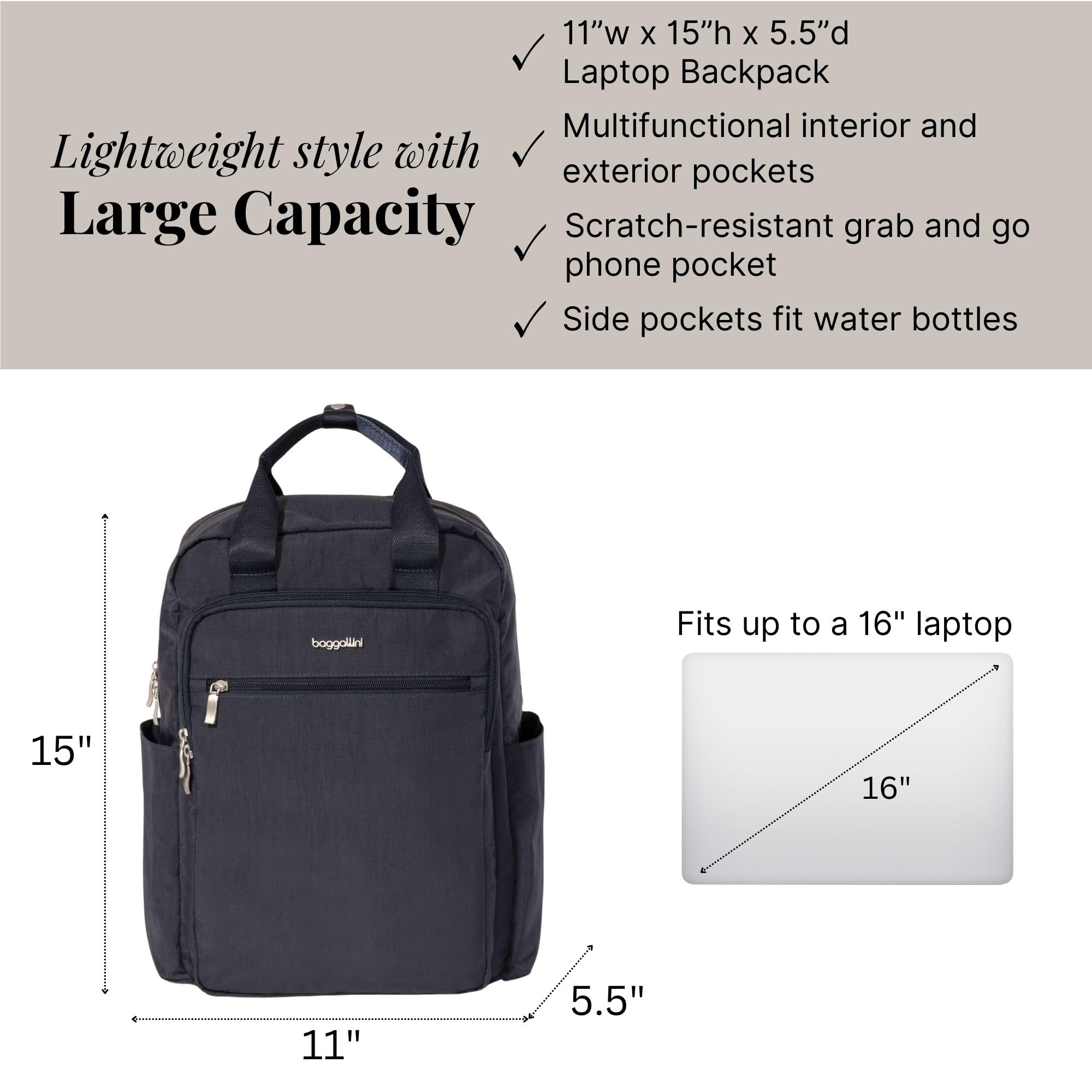 Baggallini Women's Commuter Laptop Backpack - Lightweight 15x11 Travel Backpack W/Rfid & Luggage Sleeve - Image 4