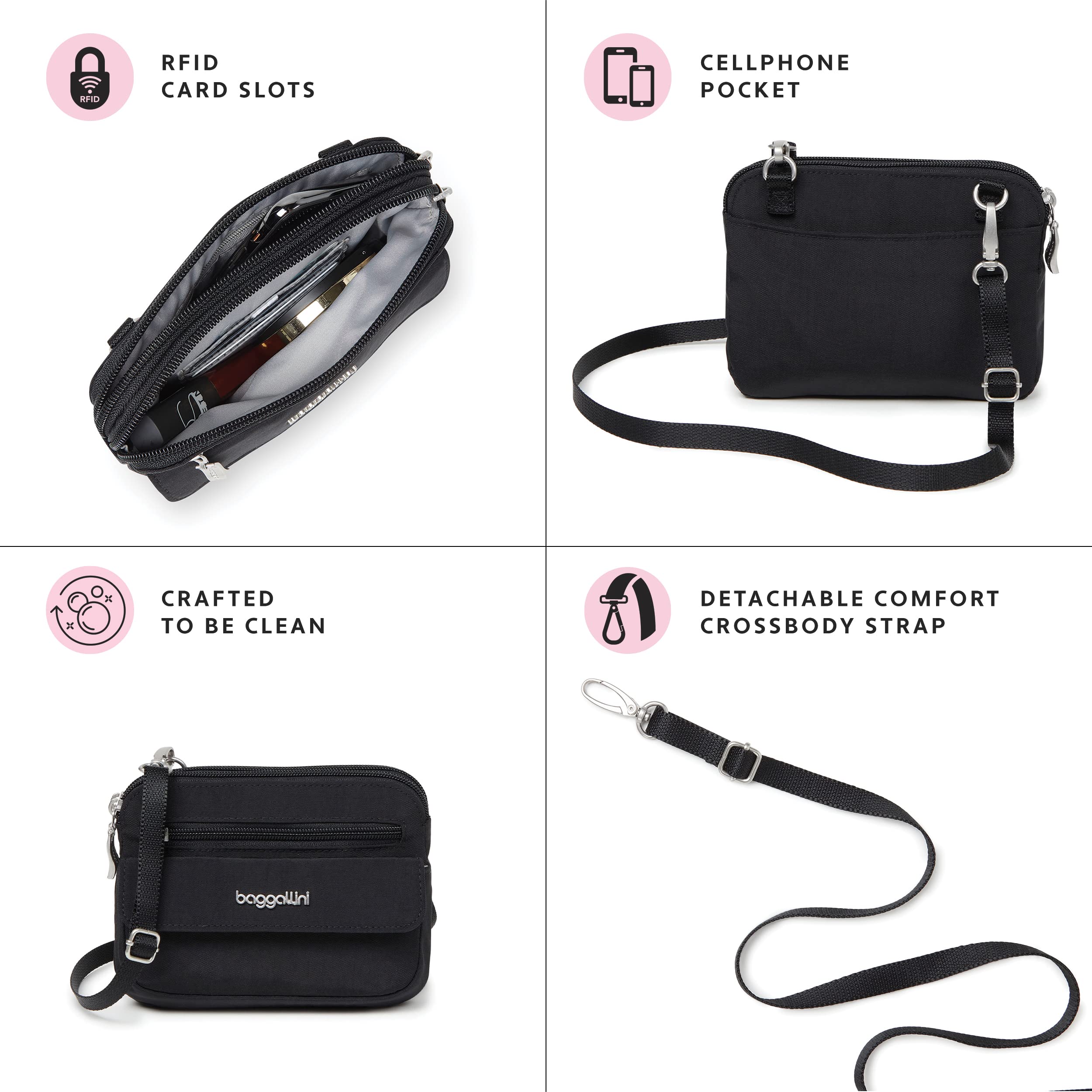 Baggallini Women's Modern Everywhere Mini Crossbody Bag for Women - 7x0.8x5.5 Cross Body Small Purse Travel Bag - Quick-access Pocket - Image 2