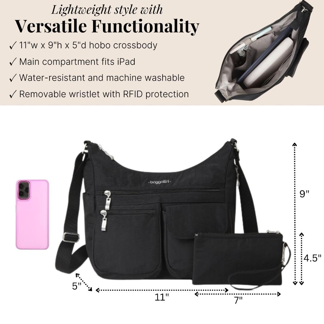 Baggallini womens Everywhere Bagg Crossbody Women 11x9 Lightweight Nylon Hobo Water-resistant Travel Bag W/Rfid - Image 4