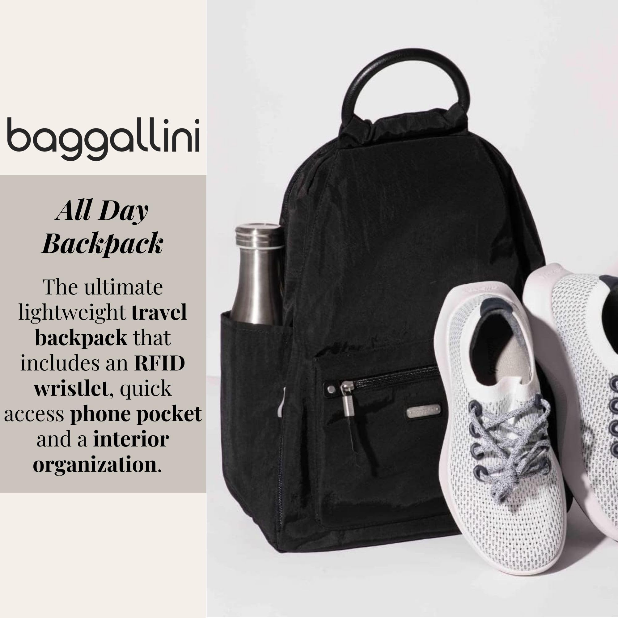 Baggallini womens New Classic "Heritage" With Rfid Phone Wristlet All Day Backpack, Black, One Size US - Image 2