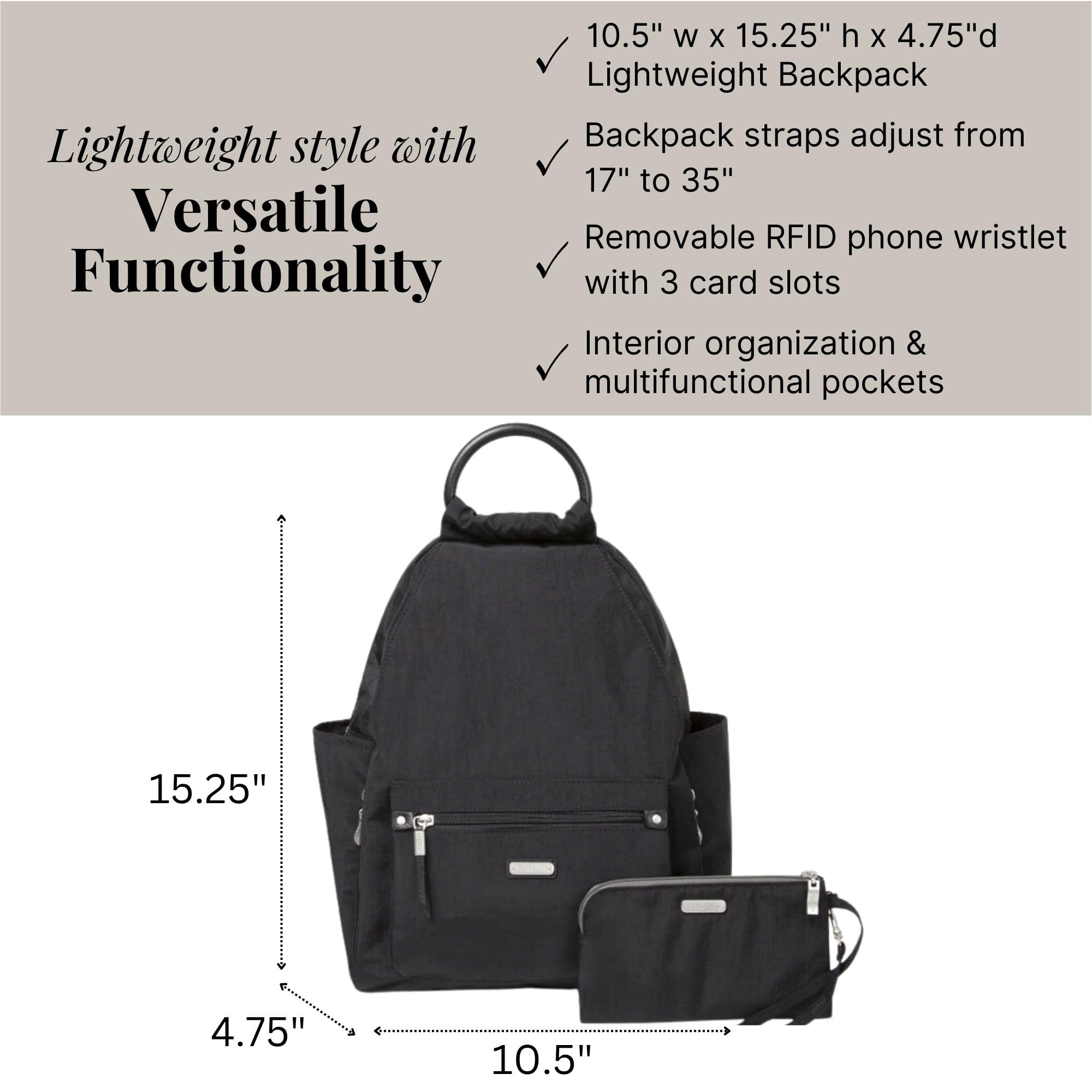 Baggallini womens New Classic "Heritage" With Rfid Phone Wristlet All Day Backpack, Black, One Size US - Image 4