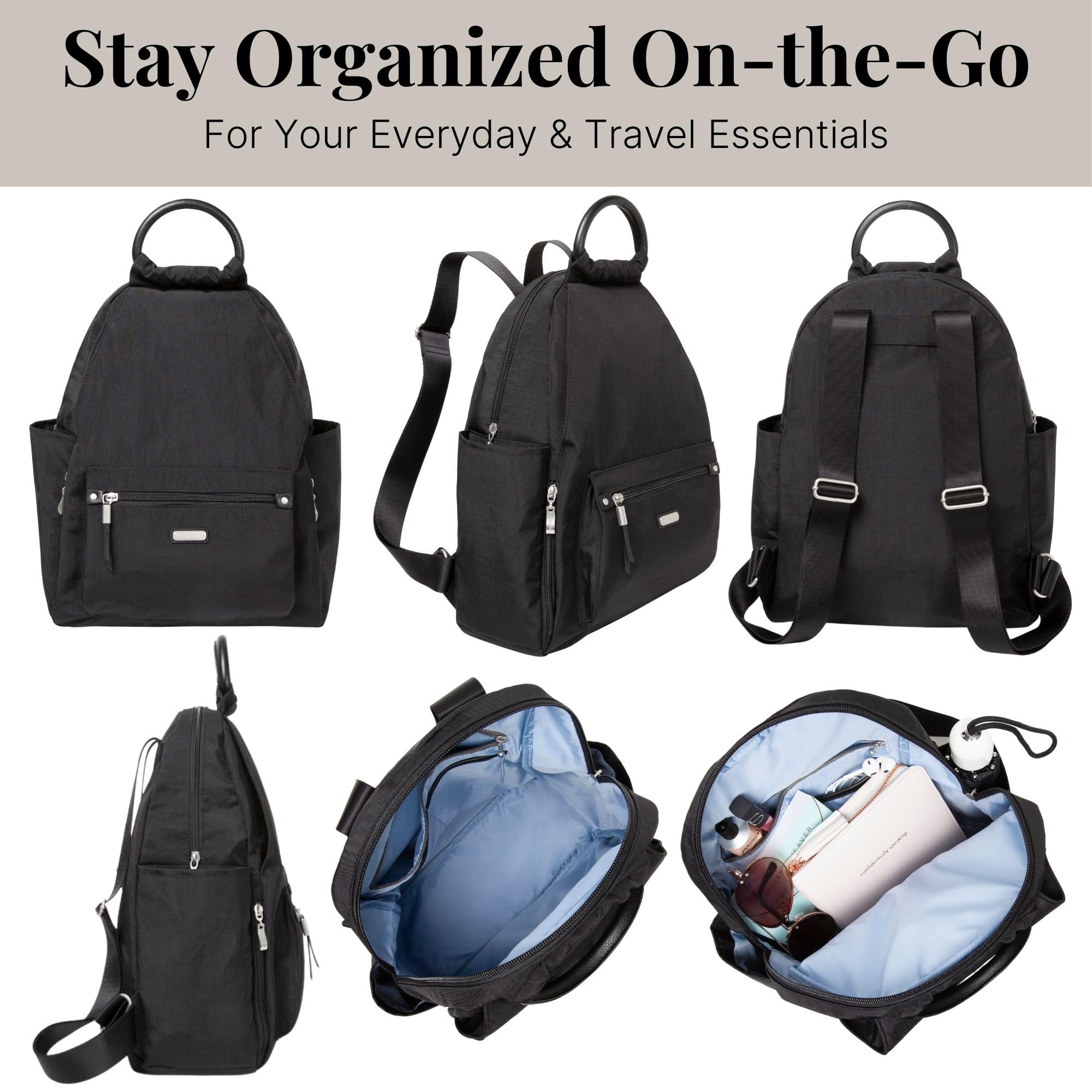 Baggallini womens New Classic "Heritage" With Rfid Phone Wristlet All Day Backpack, Black, One Size US - Image 6