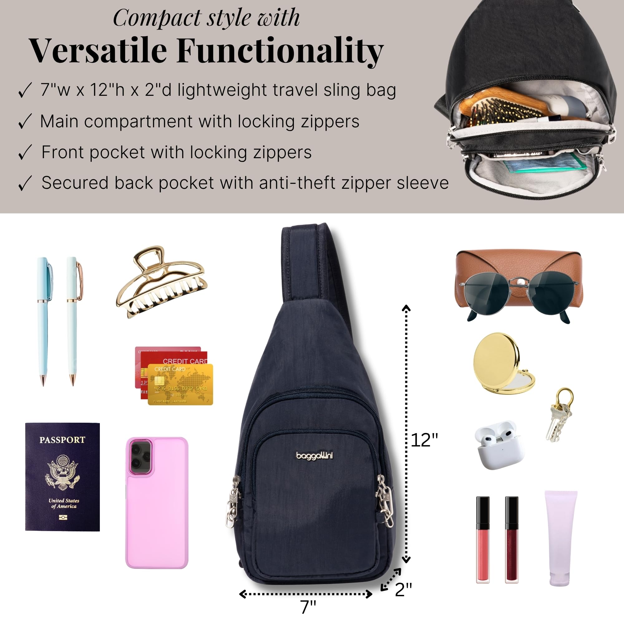 Baggallini womens Securtex Anti-theft Daytripper Sling - Image 5