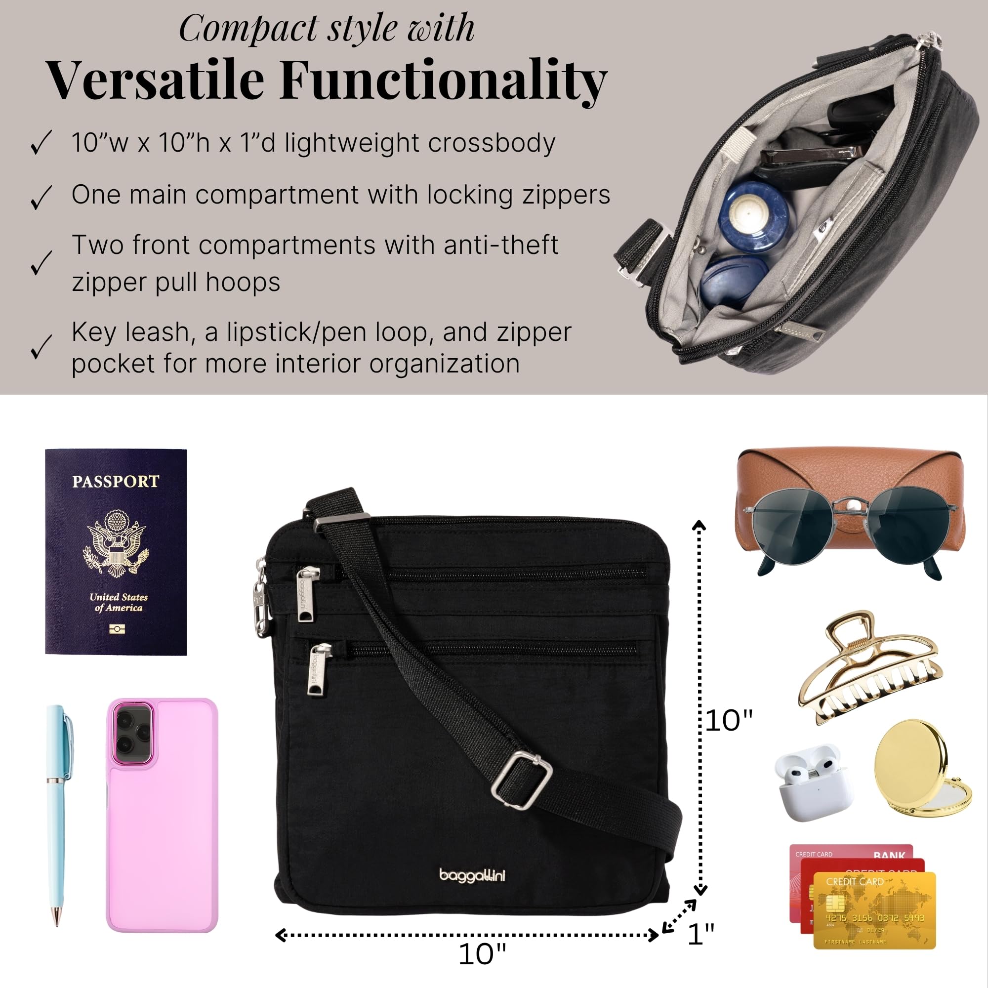 Baggallini womens Securtex Anti-theft Large Crossbody - Image 3