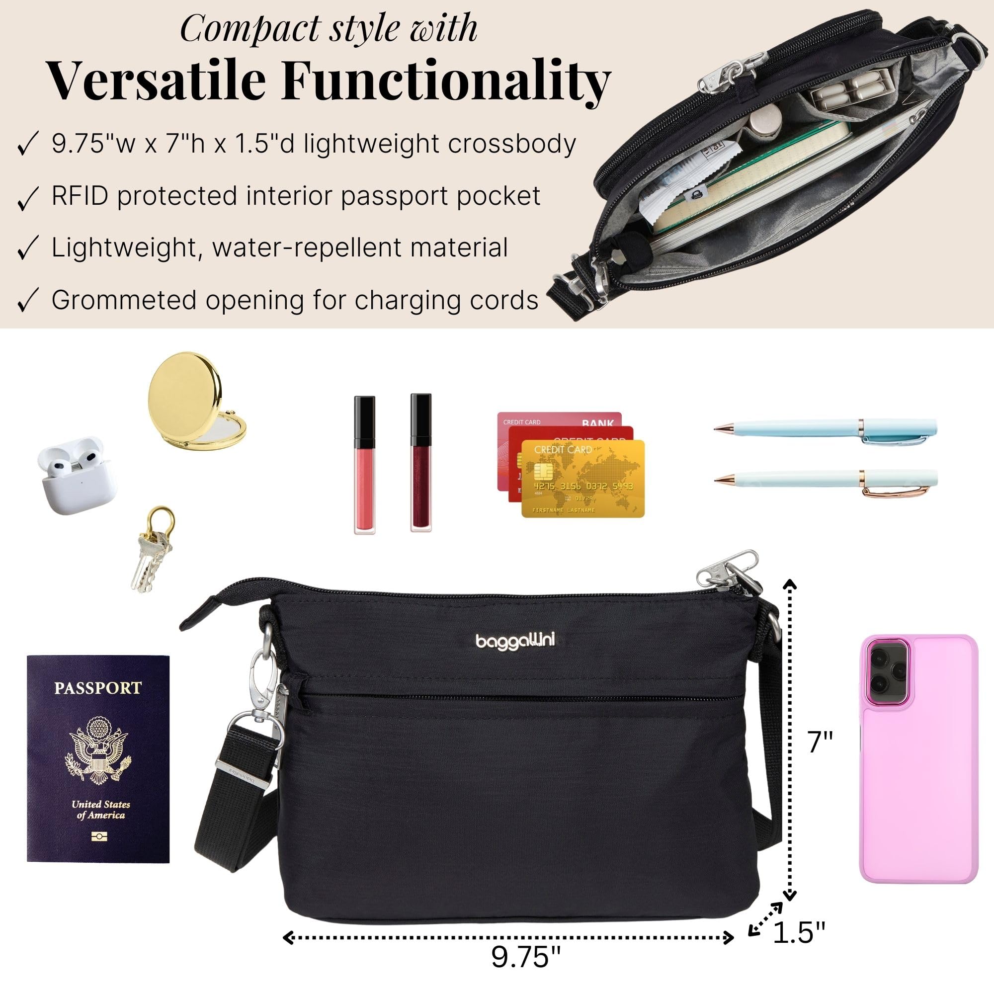 Baggallini womens Securtex Anti-theft Memento Crossbody Bag - Image 5