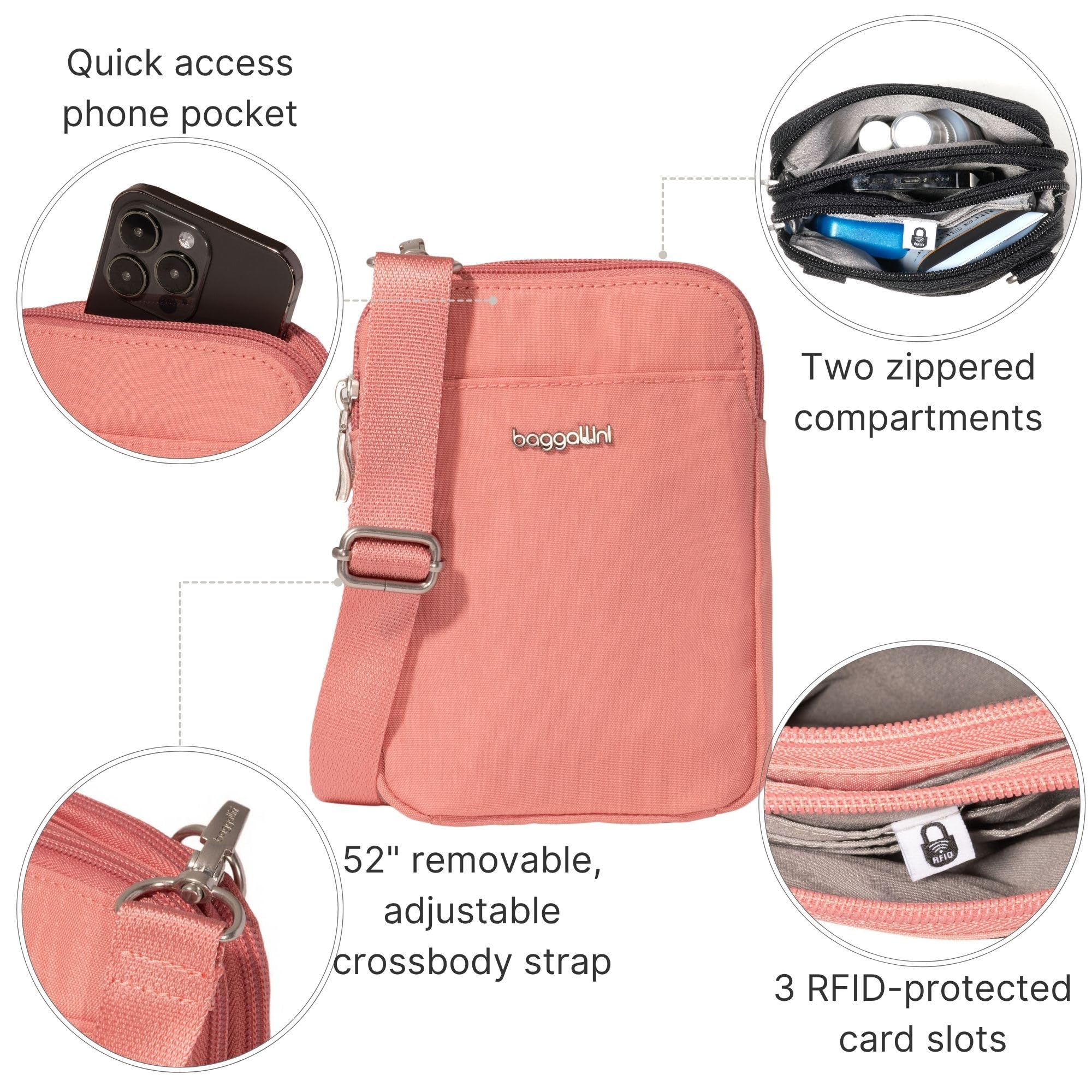 Modern Take Two RFID Crossbody - 5"x7" Lightweight Small Phone Wallet Crossbody Bag - Nylon Travel Purse - Image 4