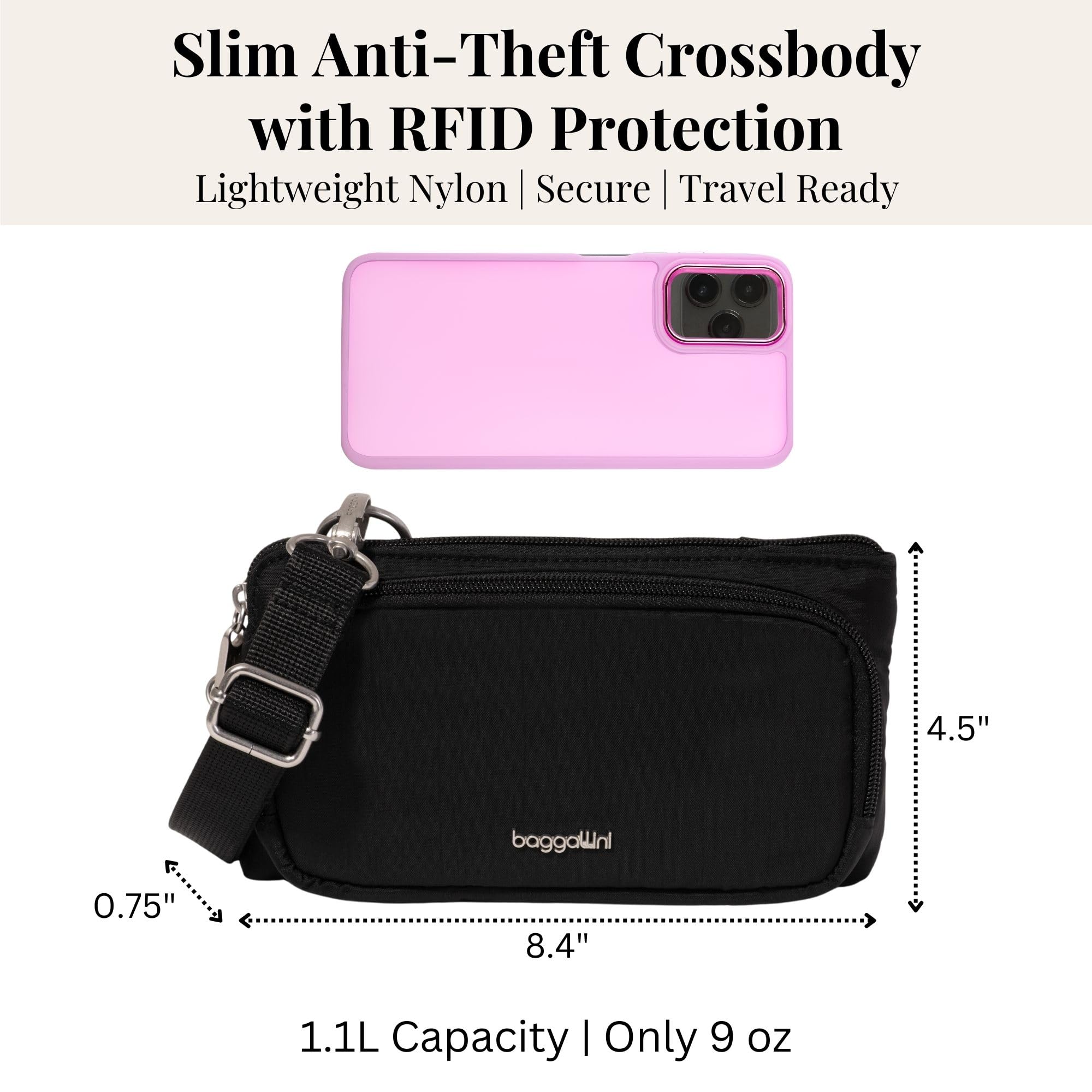 Securtex Anti-Theft Mini Wallet Crossbody - Lightweight 8.4"x4.5" Travel Safe Bag w/Locking Zippers, Slash-Resistant, RFID - Image 4