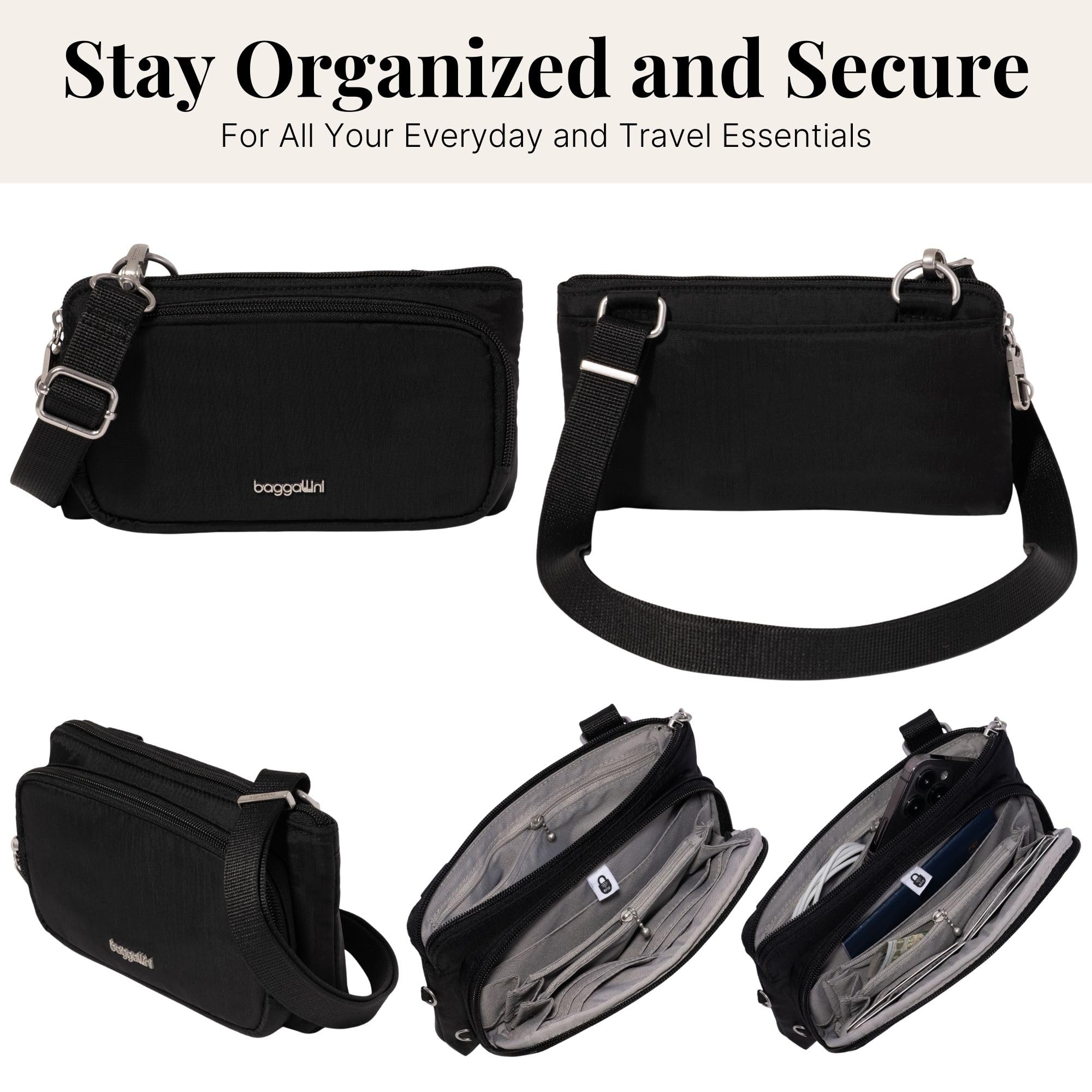 Securtex Anti-Theft Mini Wallet Crossbody - Lightweight 8.4"x4.5" Travel Safe Bag w/Locking Zippers, Slash-Resistant, RFID - Image 5