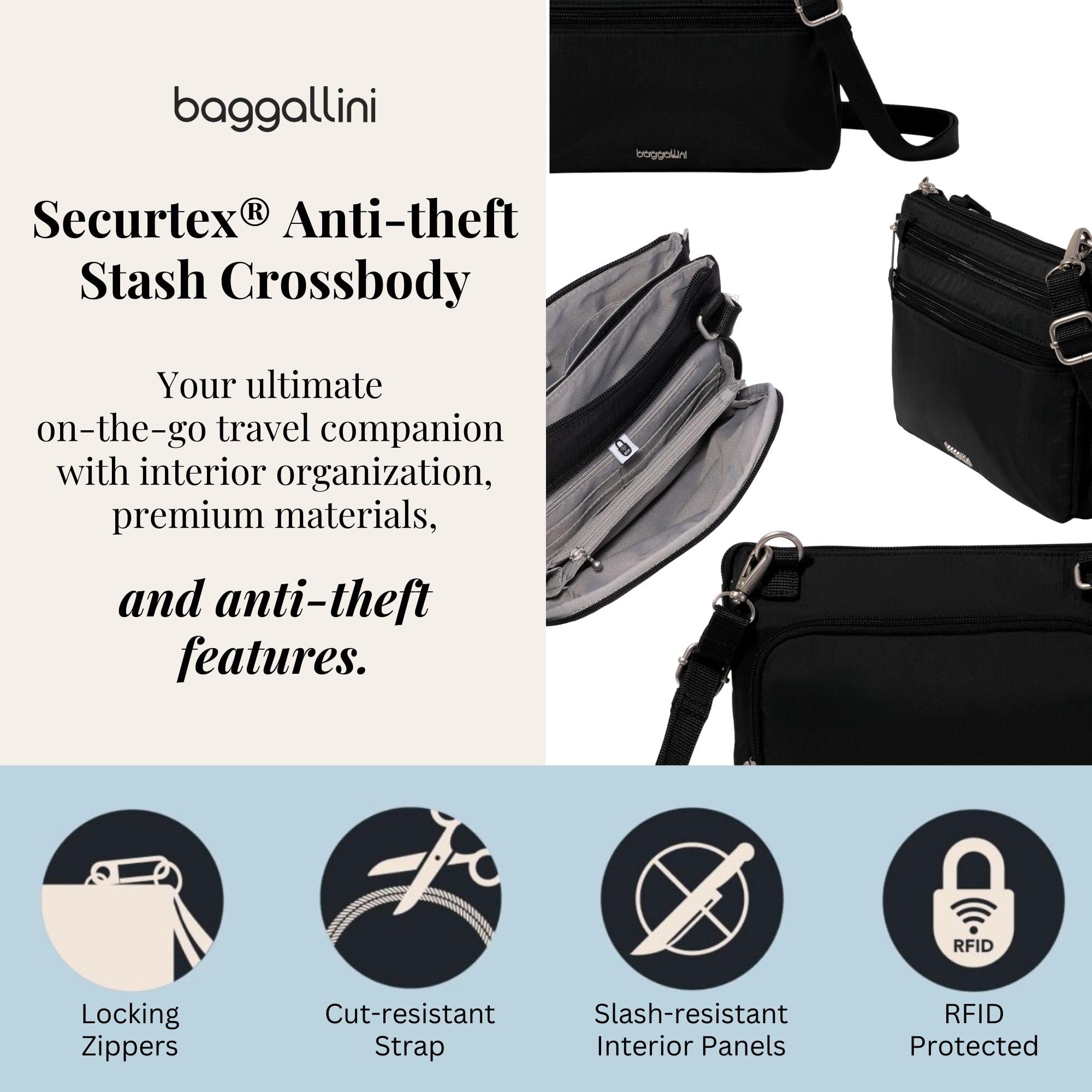 Securtex Anti-Theft Stash Crossbody - 9.25"x 6.25" Travel Safe Bag w/Locking Zippers - Image 2