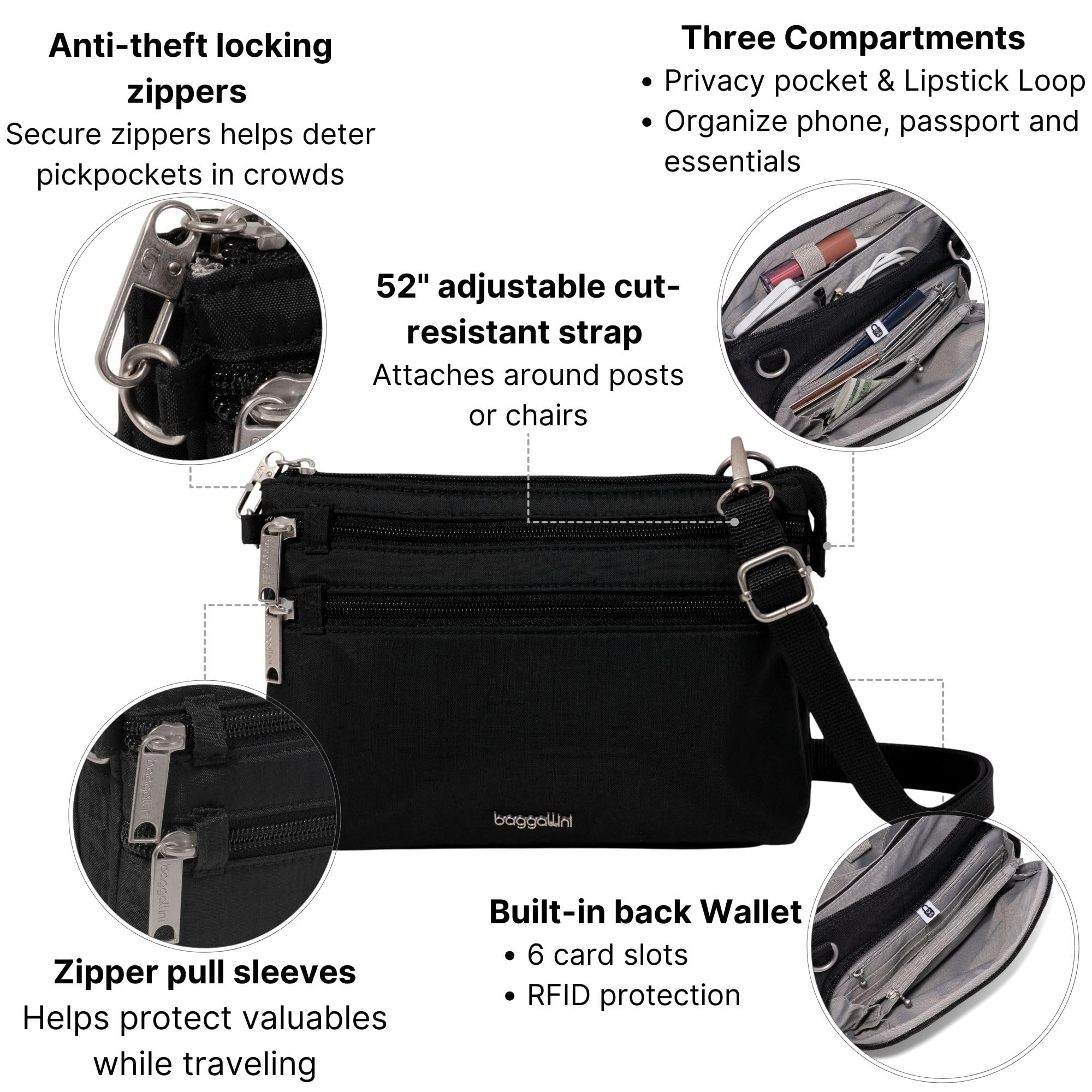 Securtex Anti-Theft Stash Crossbody - 9.25"x 6.25" Travel Safe Bag w/Locking Zippers - Image 3