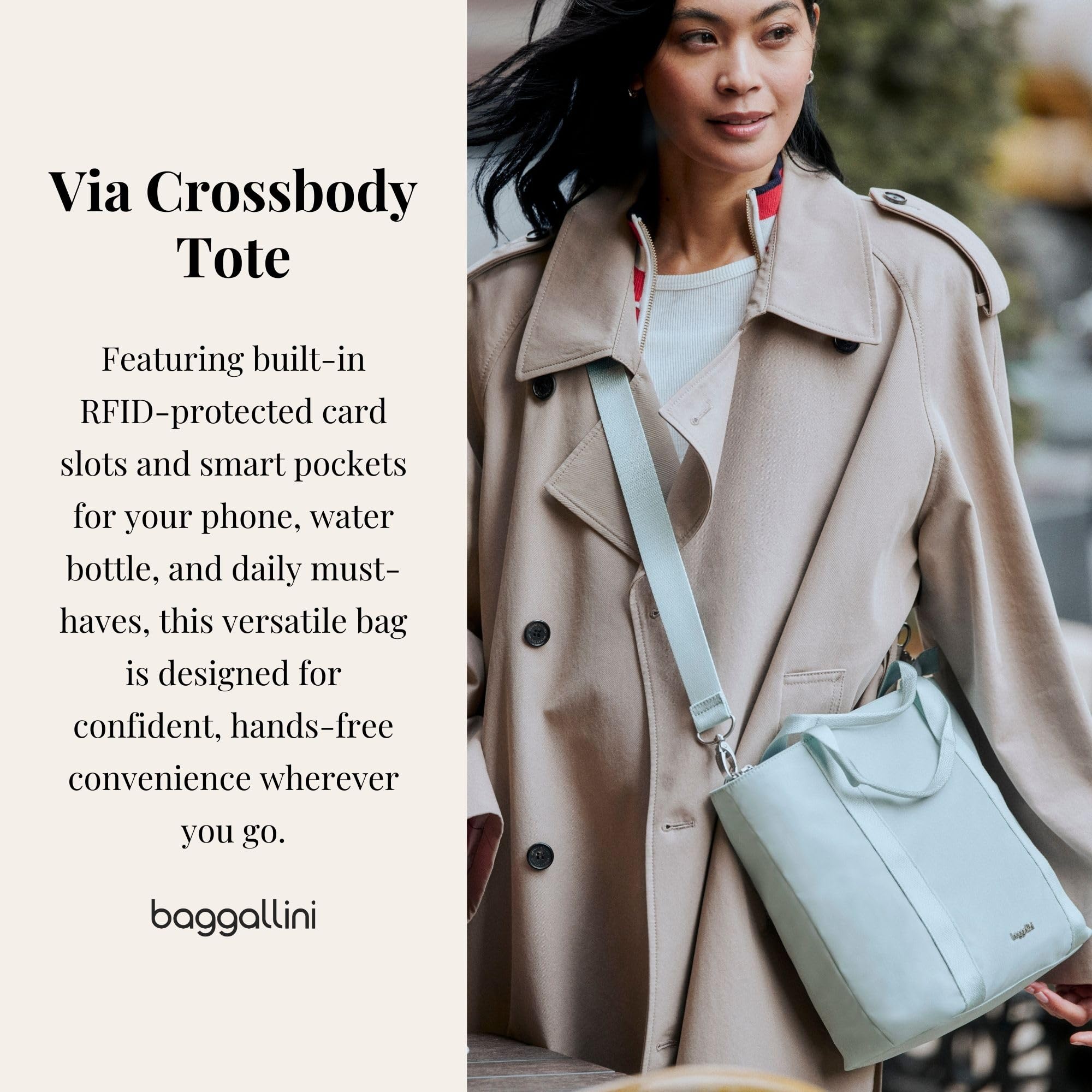 Via Crossbody Tote - Lightweight 12"x10.25"x5" Travel Crossbody Purse with RFID Card Slots and Adjustable Strap - Image 2