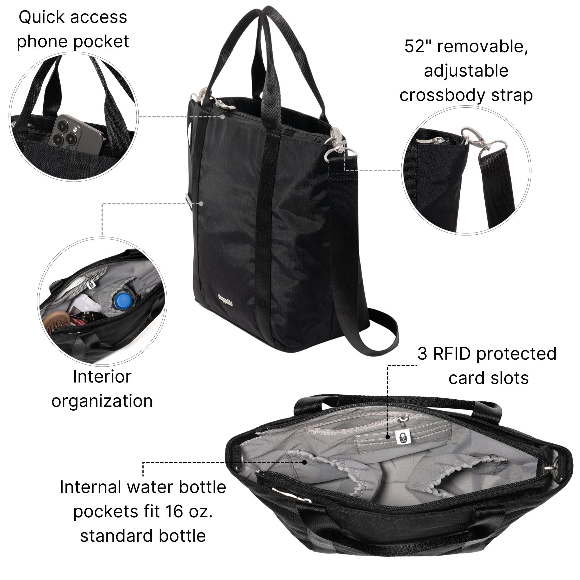 Via Crossbody Tote - Lightweight 12"x10.25"x5" Travel Crossbody Purse with RFID Card Slots and Adjustable Strap - Image 3